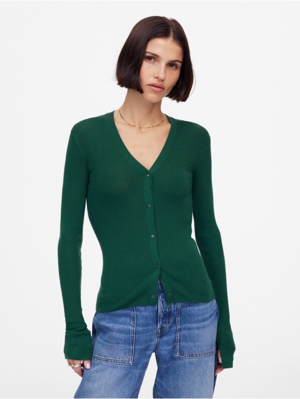Madewell Merino Wool-Silk Blend Cardigan Sweater Mallard Green Lightweight Top